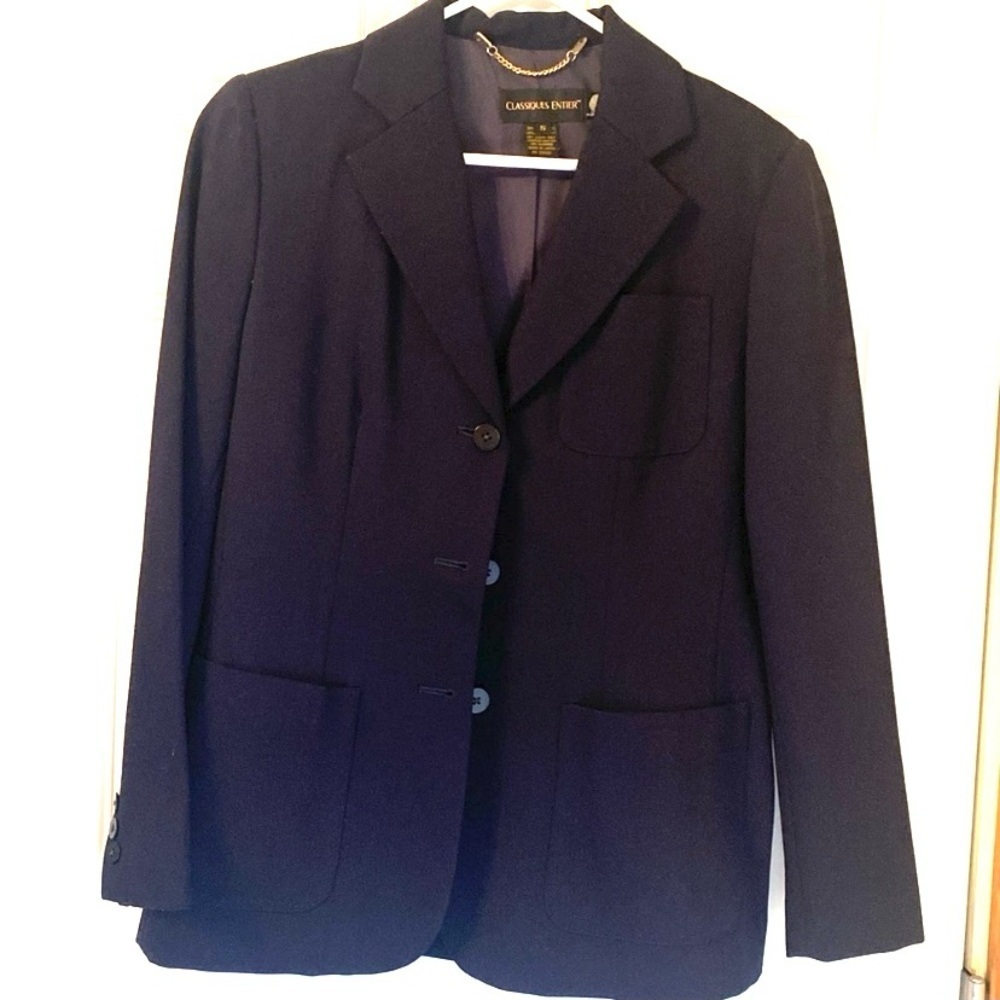 Classiques Entier Navy Wool Blazer Sz 8 Tailored Workwear Capsule Wardrobe